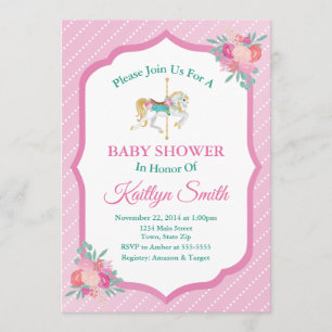 Carrousel Baby shower Invitation Merry Go Round Kaart