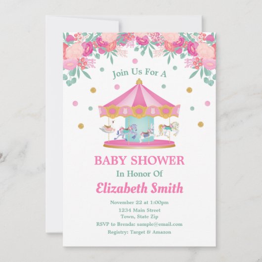 Carrousel Baby shower Invitation Merry Go Round Kaart (Voorkant)