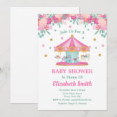 Carrousel Baby shower Invitation Merry Go Round Kaart (Voorkant / Achterkant)