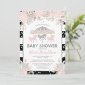 Carrousel Baby shower Invitation Silver floral Kaart (Staand voorkant)