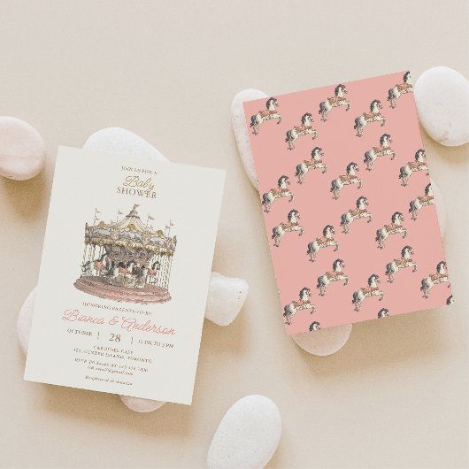  Carrousel Baby shower Invite 3 Kaart