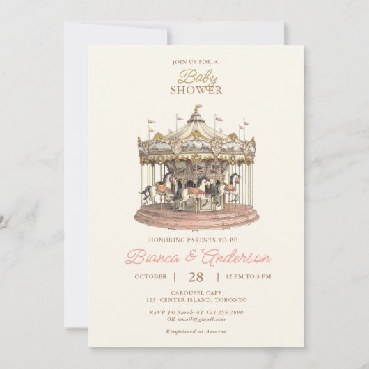  Carrousel Baby shower Invite 3 Kaart (Voorkant)