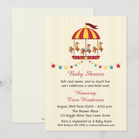 Carrousel Baby shower Kaart (Voorkant / Achterkant)