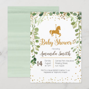 Carrousel Baby shower nodigde Greenery uit Kaart