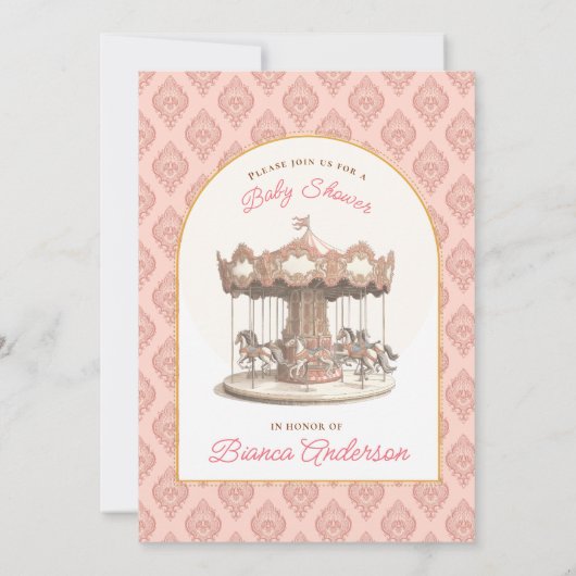  carrousel Baby shower uitnodigen Kaart (Achterkant)