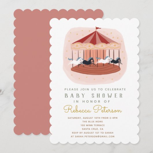 carrousel Baby shower Uitnodiging (Voorkant / Achterkant)