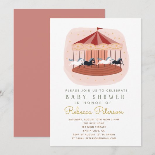carrousel Baby shower Uitnodiging (Voorkant / Achterkant)