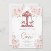 Carrousel Bloemen Glitter Eerste Verjaardag Kaart (Voorkant)