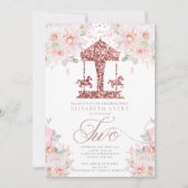 Carrousel Bloemen Glitter Tweede Verjaardag Kaart (Voorkant)