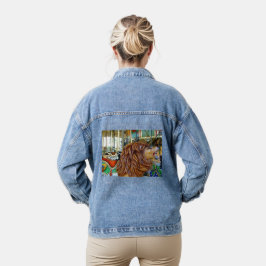 Carrousel brullende leeuw bruin manen rood groen z denim jacket