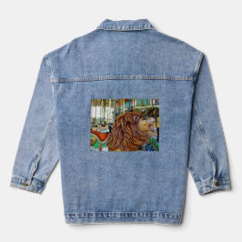 Carrousel brullende leeuw bruin manen rood groen z denim jacket