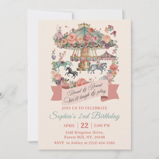 Carrousel Carnaval 2e Verjaardag Feest Uitnodiging (Voorkant)