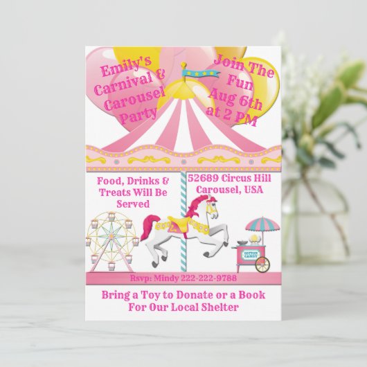 Carrousel & Carnaval Horse Party Uitnodiging (Staand voorkant)