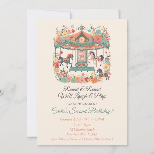 Carrousel Carnaval tweede verjaardag uitnodiging (Voorkant)