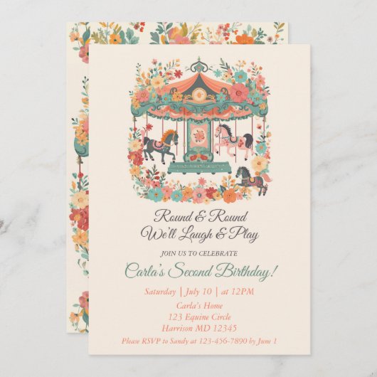 Carrousel Carnaval tweede verjaardag uitnodiging (Voorkant / Achterkant)