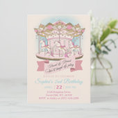 Carrousel Circus Carnaval Verjaardag Uitnodiging (Staand voorkant)