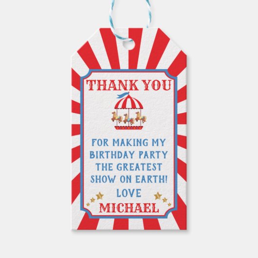 Carrousel Circus Carnival Birthday Favor Gift Labe Cadeaulabel (Voorkant)