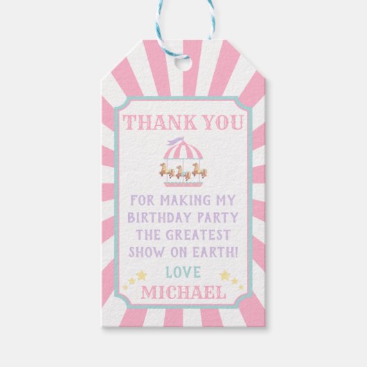 Carrousel Circus Carnival Birthday Favor Gift Labe Cadeaulabel (Voorkant)