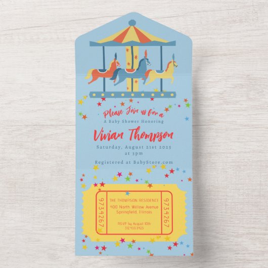 Carrousel Circus Verjaardag Uitnodiging (Binnen)