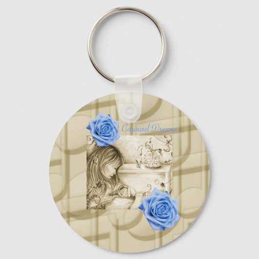Carrousel Dreams Blue Roos  Button Sleutelhanger (Voorkant)