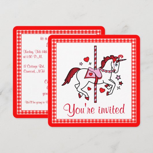 Carrousel Eenhoorn Valentijnsdag Partij Kaart (Voorkant / Achterkant)
