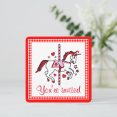 Carrousel Eenhoorn Valentijnsdag Partij Kaart (Staand voorkant)
