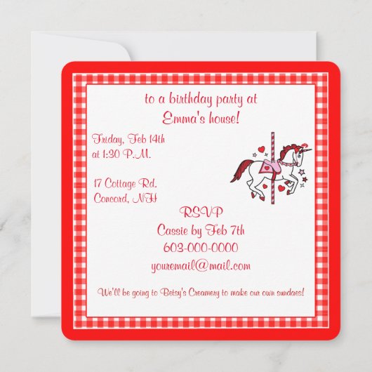 Carrousel Eenhoorn Valentijnsdag Partij Kaart (Achterkant)