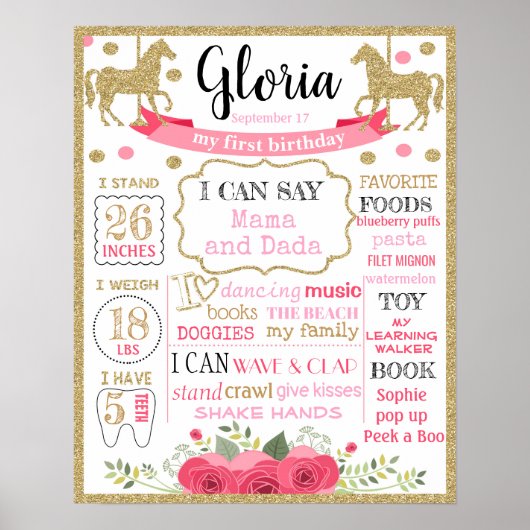 Carrousel First Birthday sign poster board (Voorkant)