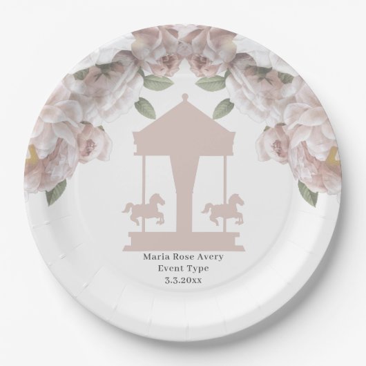 Carrousel Floral Soft Pink, op maat gemaakt Papieren Bordje (Voorkant)