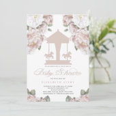 Carrousel Floral Soft roze Baby shower Kaart (Staand voorkant)