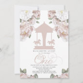 Carrousel Floral Soft roze First Birthday Kaart (Voorkant)