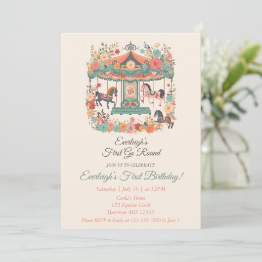 Carrousel gaat rond eerste verjaardag kaart (Staand voorkant)