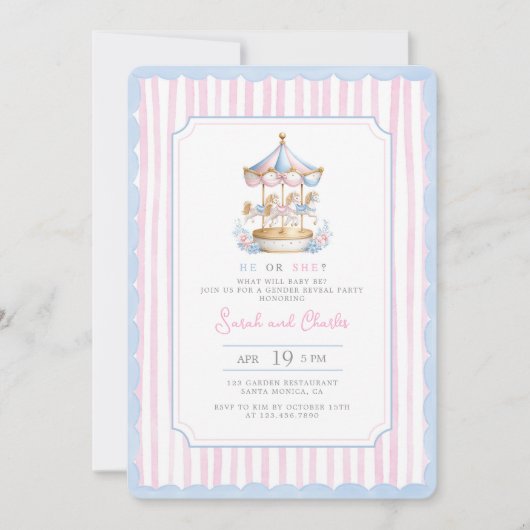 Carrousel Gender Reveal Invitation Kaart (Voorkant)
