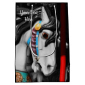 Carrousel Horse Black en White, op maat gesneden Medium Cadeauzakje (Achterkant)