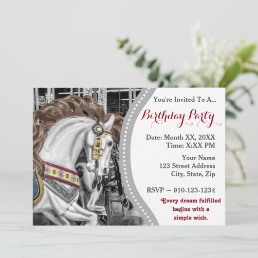 Carrousel Horse Merry-Go-Round verjaardagsfeestje Kaart (Staand voorkant)