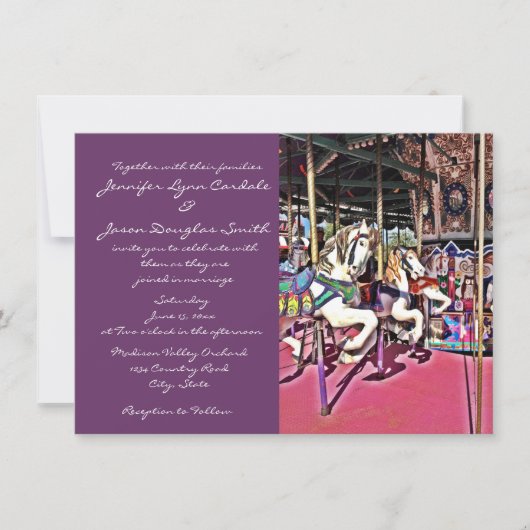 Carrousel Horse Paars Carnival Wedding Invitations Kaart (Voorkant)