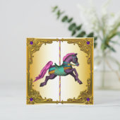 Carrousel Horse Paarse Pony verjaardagsfeestje Kaart (Staand voorkant)