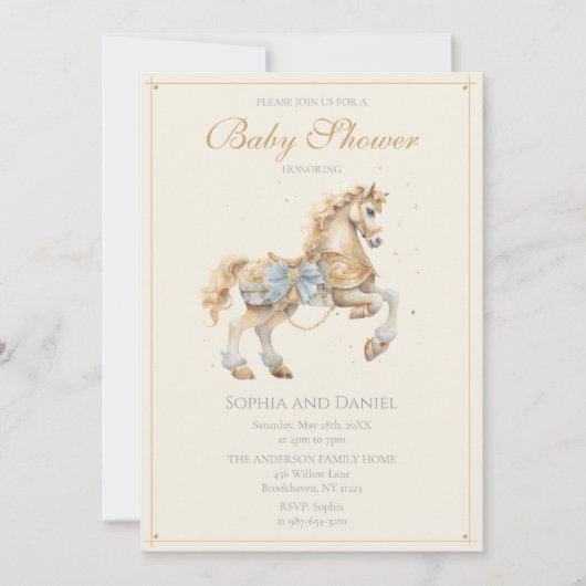  Carrousel Horse Waterverf Baby shower Kaart (Voorkant)
