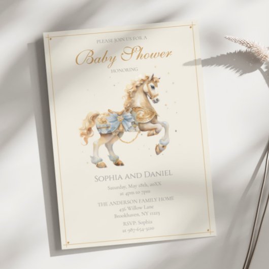  Carrousel Horse Waterverf Baby shower Kaart