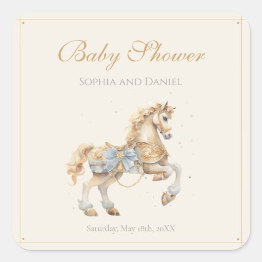  Carrousel Horse Waterverf Baby shower Vierkante Sticker (Voorkant)