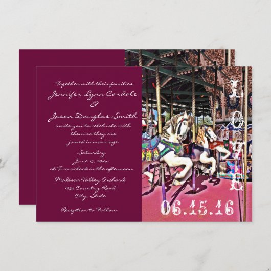 Carrousel Horses Love Carnival Wedding Invitations Kaart (Voorkant / Achterkant)