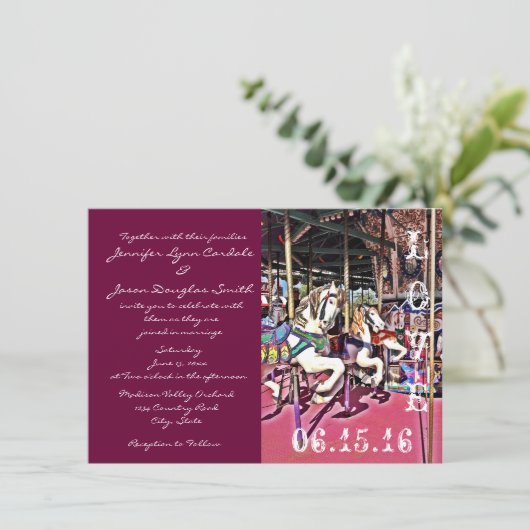 Carrousel Horses Love Carnival Wedding Invitations Kaart (Staand voorkant)