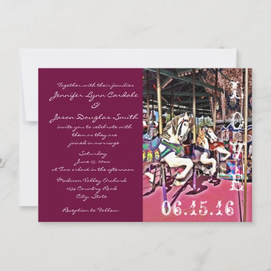 Carrousel Horses Love Carnival Wedding Invitations Kaart (Voorkant)