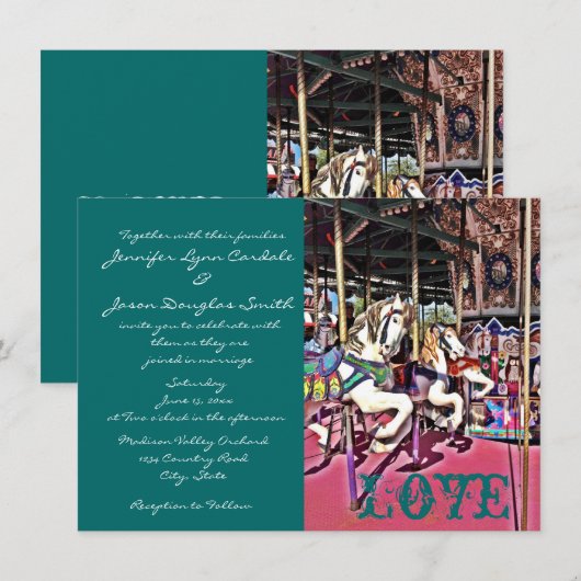 Carrousel Horses Love Carnival Wedding Invitations Kaart (Voorkant / Achterkant)