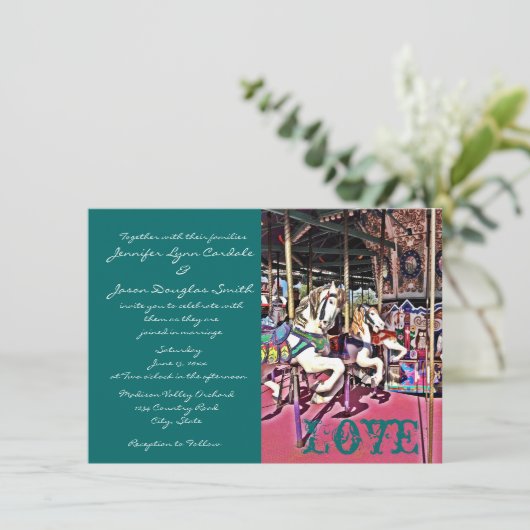 Carrousel Horses Love Carnival Wedding Invitations Kaart (Staand voorkant)