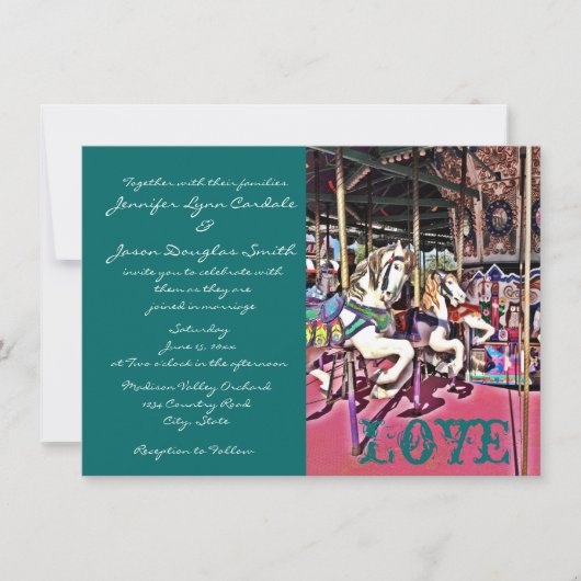 Carrousel Horses Love Carnival Wedding Invitations Kaart (Voorkant)