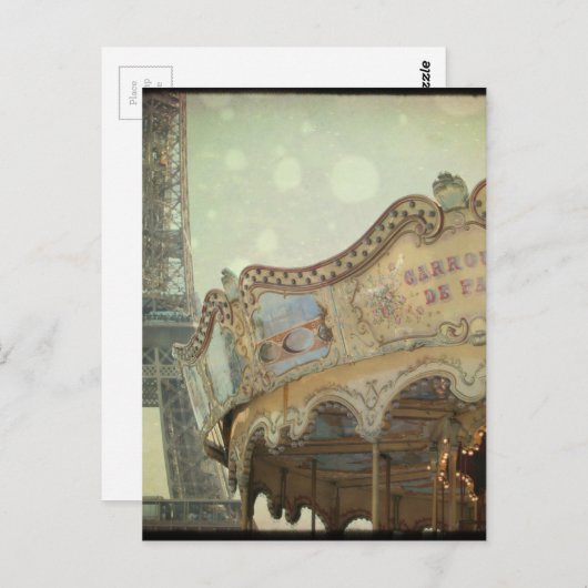 carrousel in Parijs met Eiffeltoren Briefkaart (Voorkant / Achterkant)
