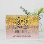 Carrousel Modern Gold & Roze Typografie Baby showe Kaart (Staand voorkant)
