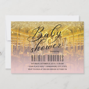 Carrousel Modern Gold & Roze Typografie Baby showe Kaart