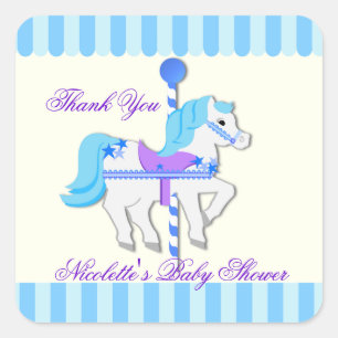 Carrousel Paard Baby Blauwe Sterren Dank je Vierkante Sticker